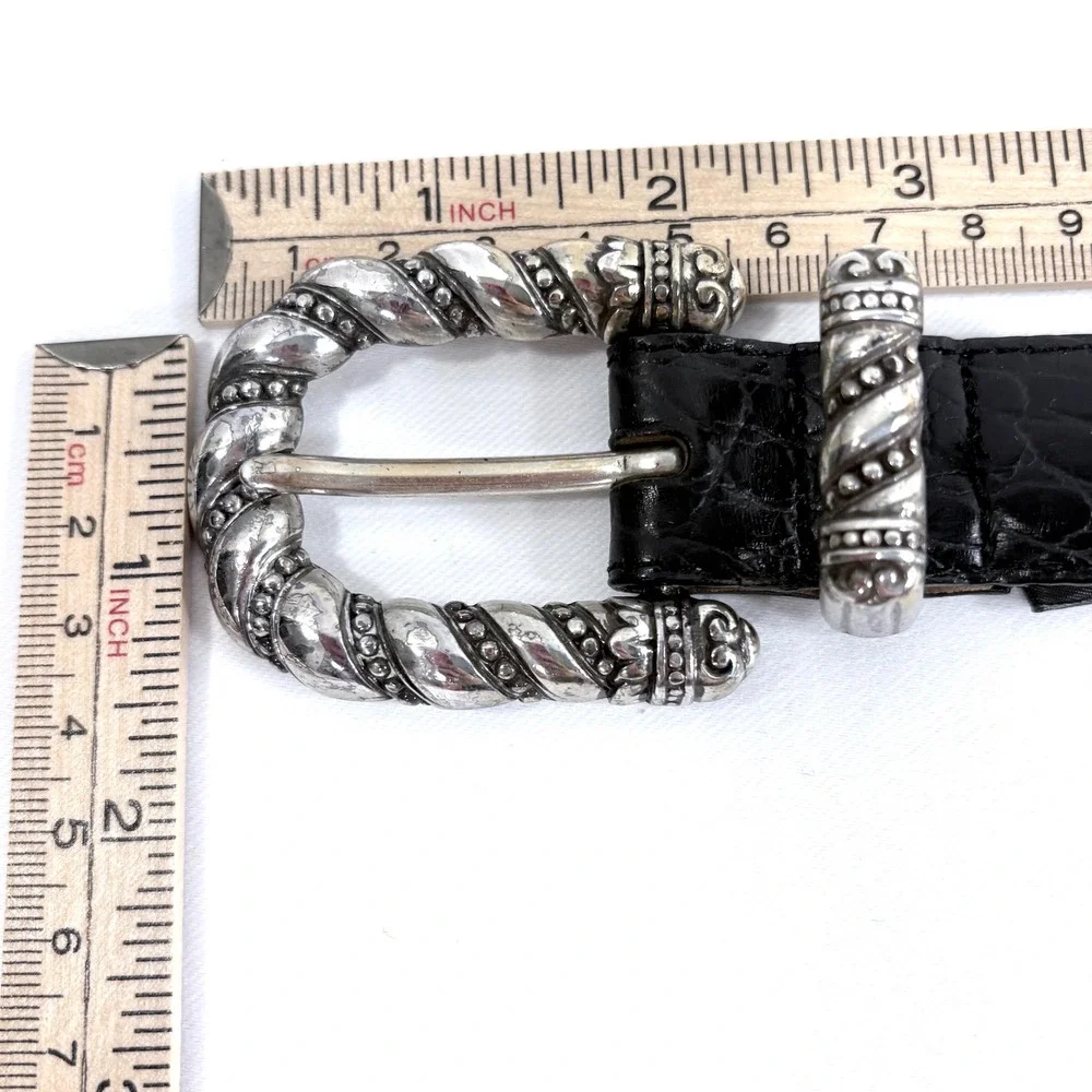 Brighton Belt Black Croc Embossed Leather Silver Western Buckle M 44503 Mob Wife